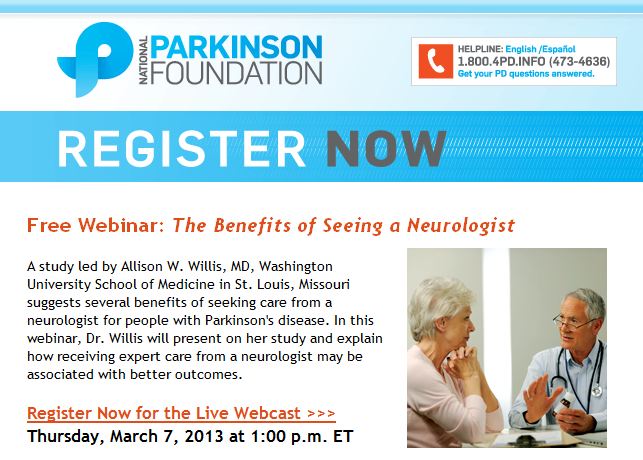 Benefits of Seeing a Neurologist - Online Webinar by National Parkinson's Foundation - Click to Register